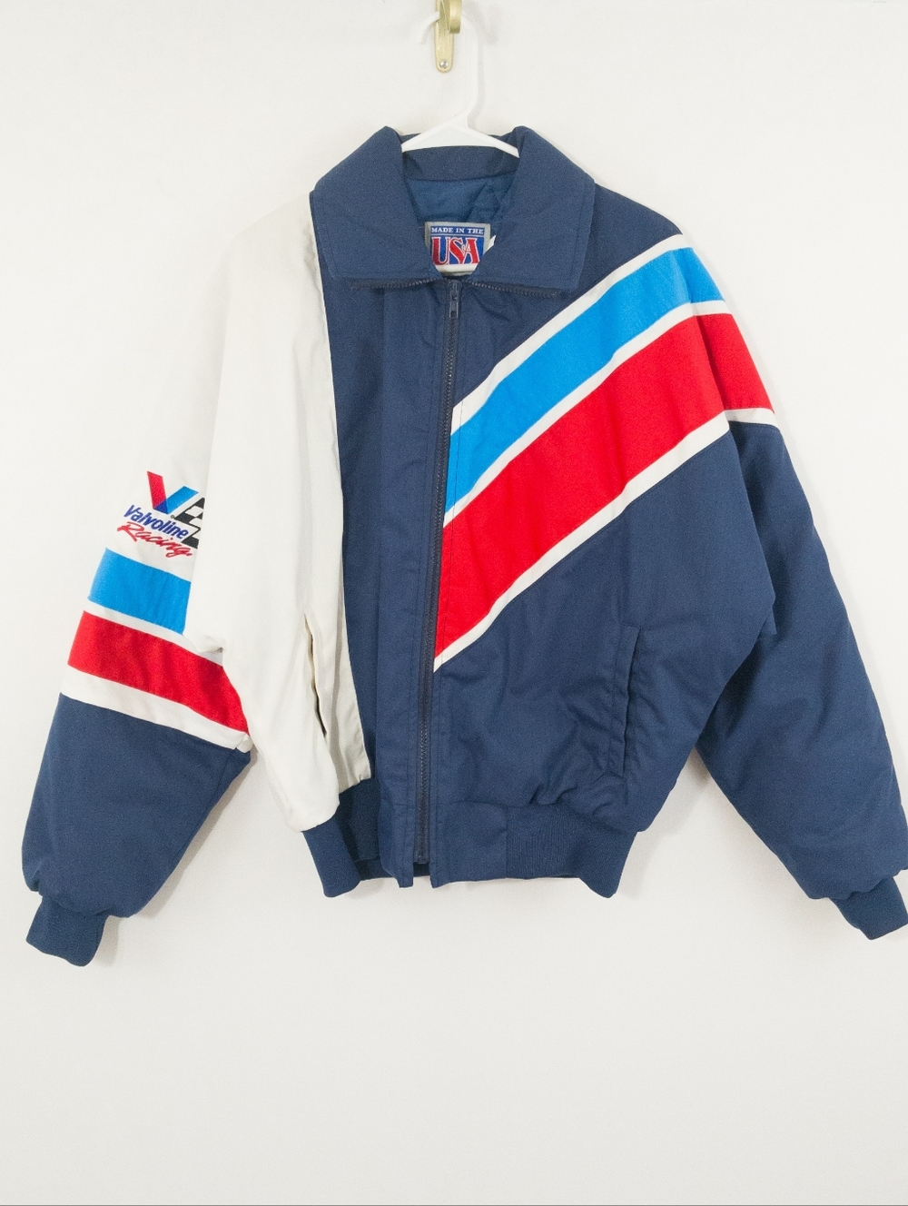 Vintage 80s Made in USA Men's Multicolor Valvoline Racing Bomber Jacket sz Med